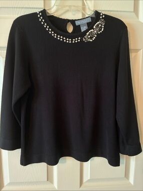 Koret Black Pearl Beaded Neckline Sweater Small Petite